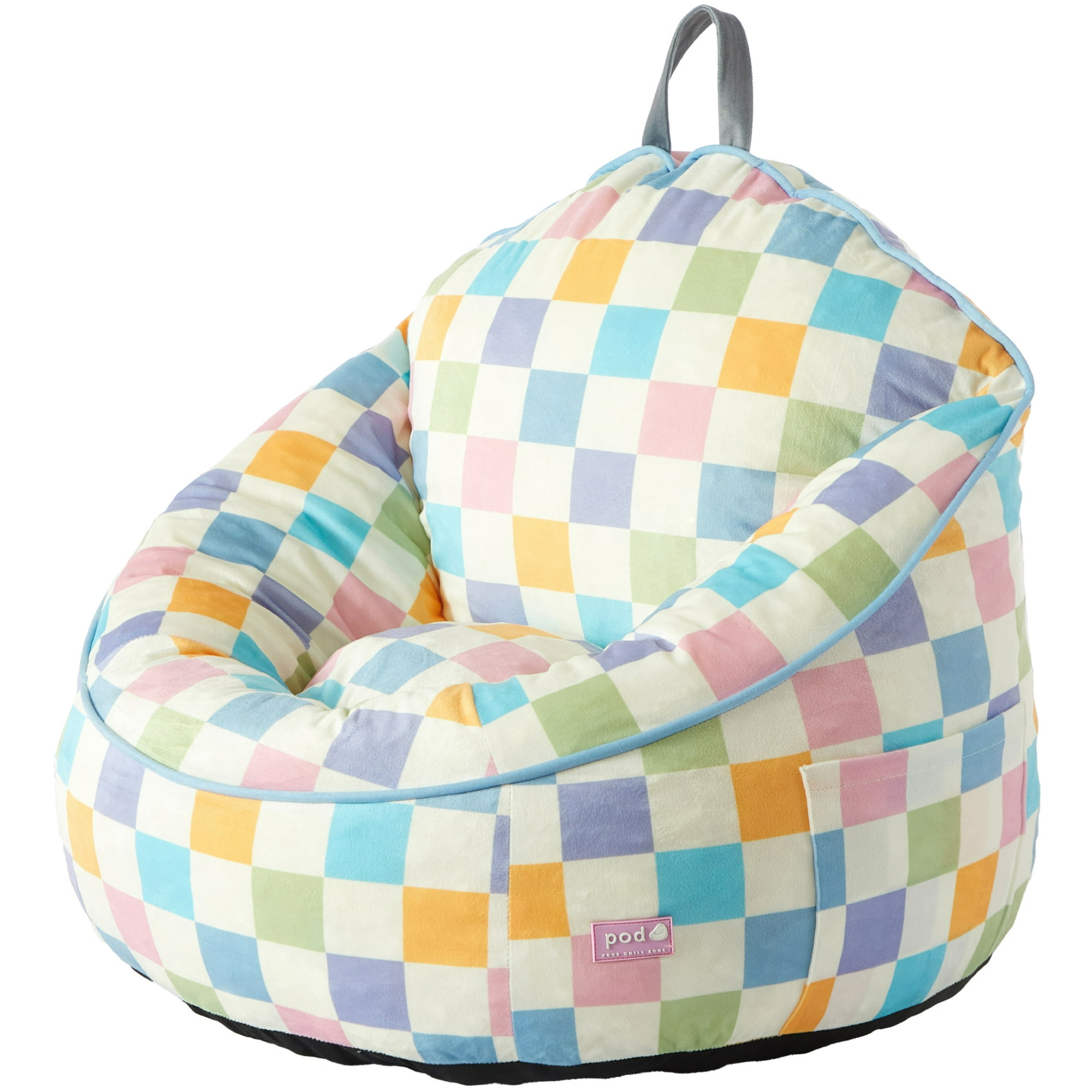 Room Revival Compressed Foam Bean Bag Chair for Kids, Rainbow Checkerboard