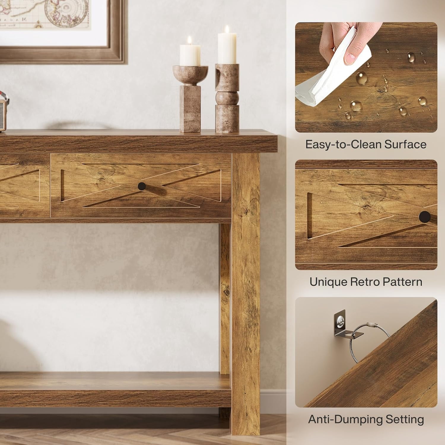 Tribesigns Extra Long Console Table, 70.9” Farmhouse Entryway Table with 3 Drawers