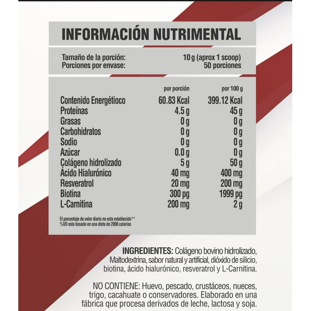 Colageno Hidrolizado Fit Pharma 500 g Sabor frutos rojos, con biotina,  resveratrol, ácido hialurónico y L- Carnitina