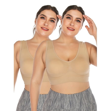 

DODOING Plus Size Fashion Women s Supportive Wireless Sports Bra with Removable Pads Yoga Bra 2 Pack
