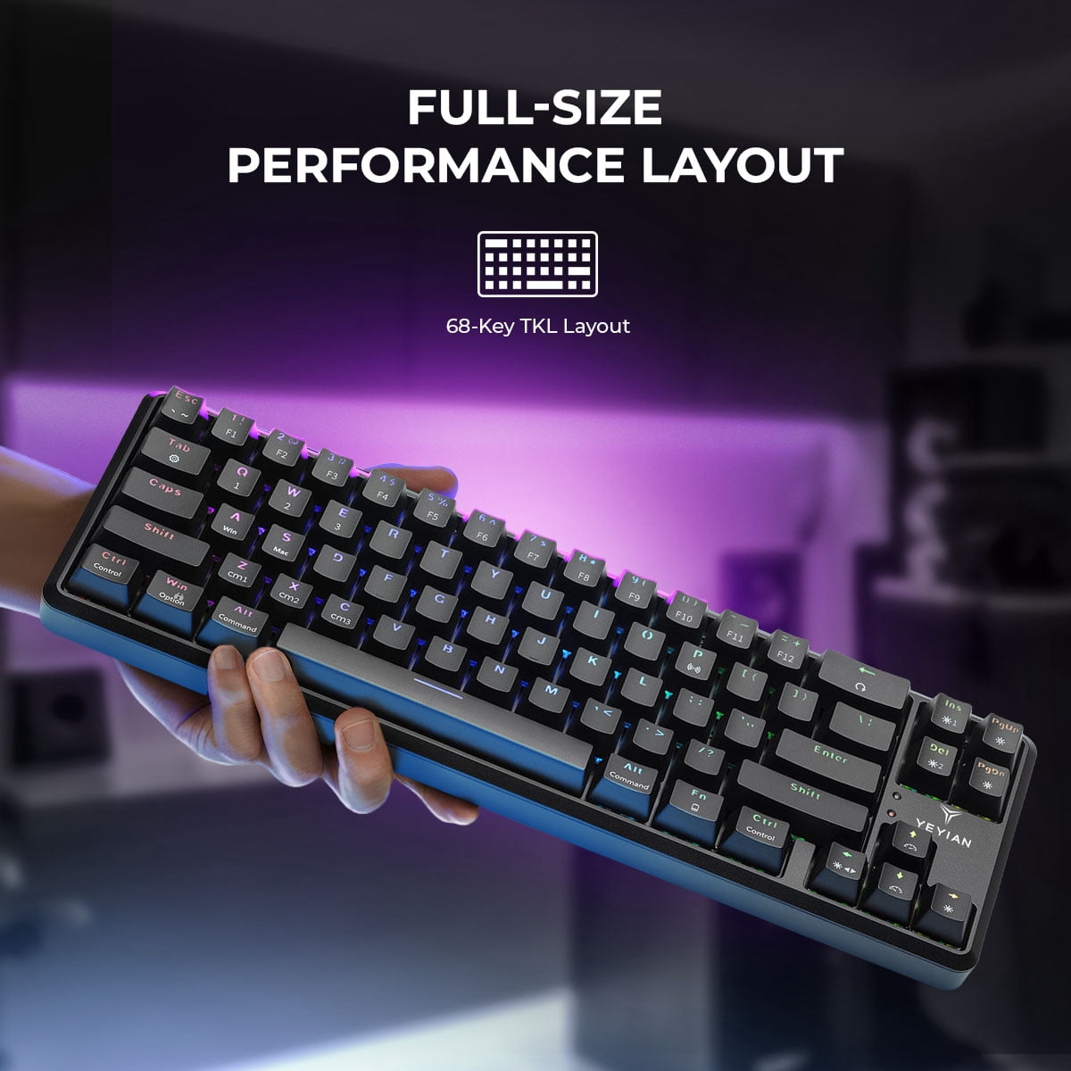 Yeyian Akil Series 3500 TKL Wireless Mechanical Gaming Keyboard – 65% Compact, OUTEMU Blue Switches, RGB, Dual Mode