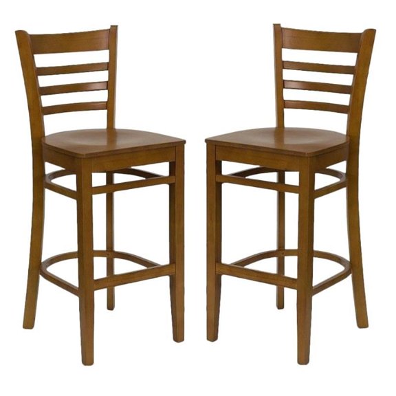 Home Square Hercules Series 29.5" Ladder Back Bar Stool in Cherry - Set of 2