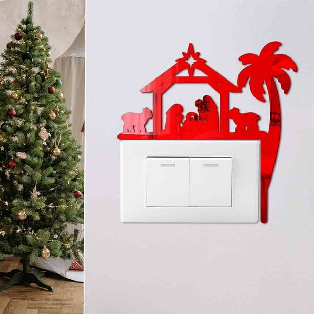 Pegatina de espejo acrílico de Navidad - Calcomanía de pared de 20x20 cm para marco de puertas y decoración de esquinas de ventana