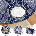 thumbnail image 4 of Round Fitted Tablecloth for 38-42 Inch Tables, 44" Boho Floral Design with Elastic Edge, Spillproof for Dining Room & Patio, 4 of 7