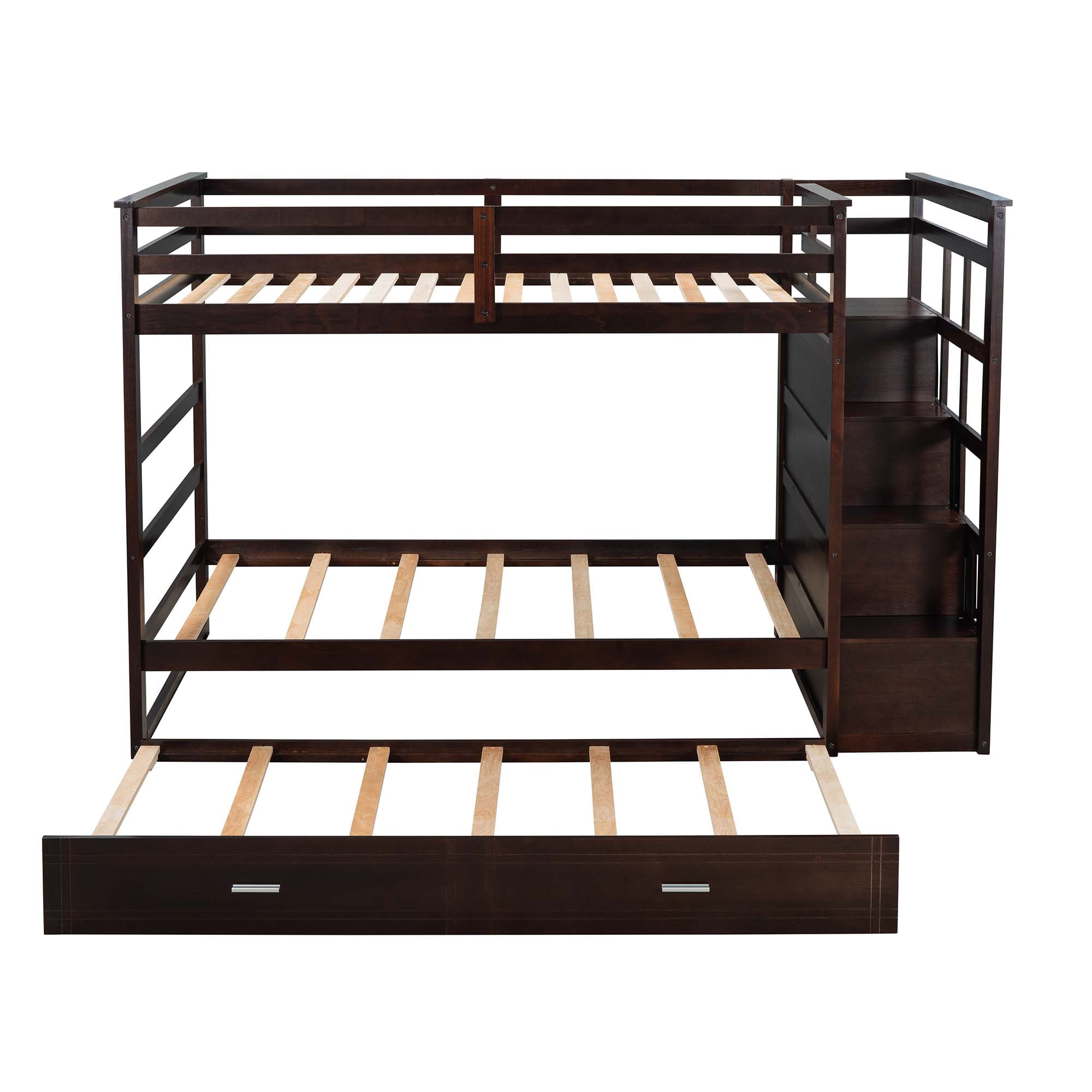 Aukfa Twin over Twin Bunk Bed with Trundle and Staircase, Wood Bunk Bed with 4 Storage Drawers for Kids, Teens - Espresso