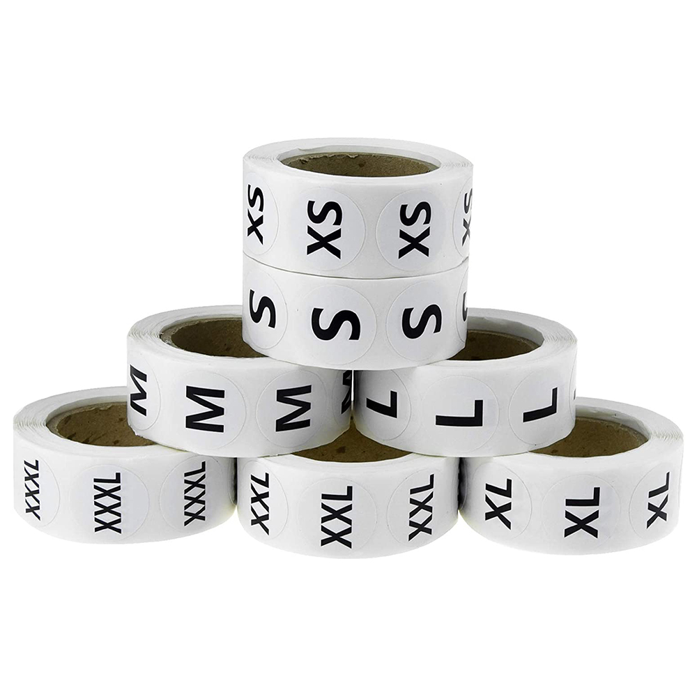 3500Pcs Clothing Sticker Labels Round Self-Adhesive Size Sticker XS/ S/M/L/XL/XXL/XXXL for Clothing Apparel T-Shirt
