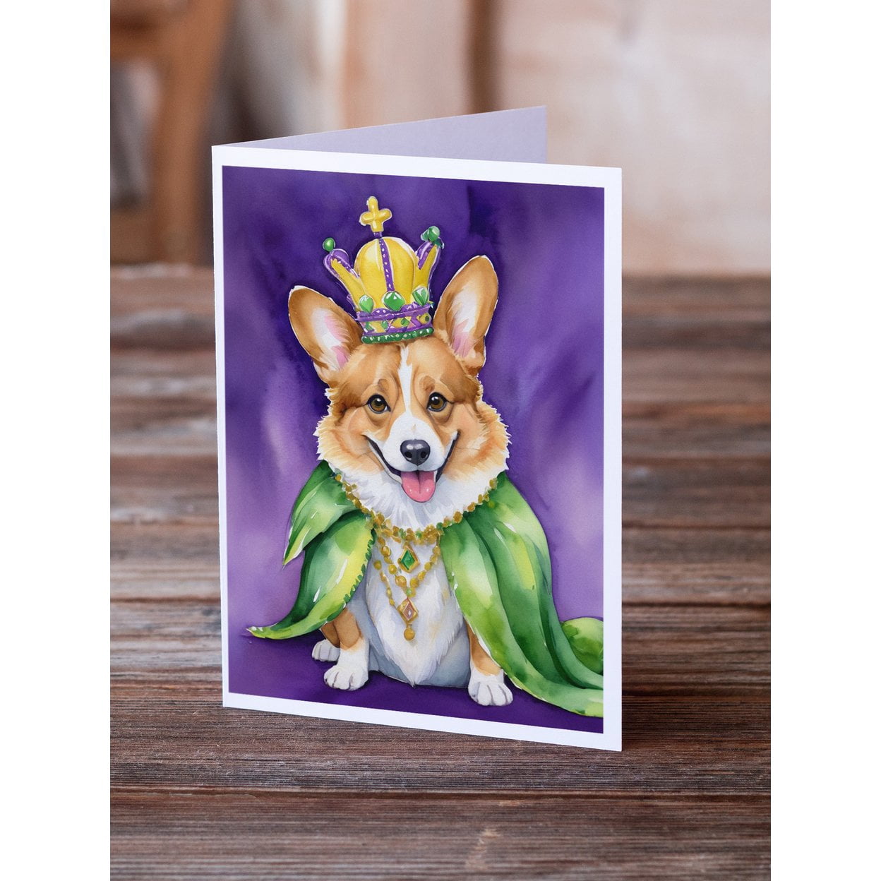 Corgi King of Mardi Gras Greeting Cards Pack of 8 7 in x 5 in