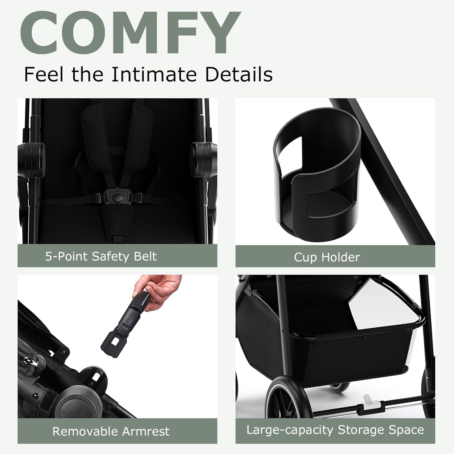 INFANS 2 in 1 Baby Stroller, High Landscape Infant Stroller, Foldable Pushchair with Adjustable Canopy, Cup Holder, Storage Basket, Suspension Wheels (Black)
