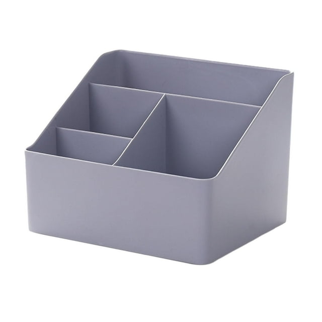 Caja de almacenamiento de escritorio, estuche de maquillaje con 4 compartimentos, organizador de mesa gris azul