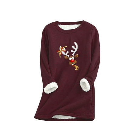 

Tawop 100 Percent Cotton Underwear Women Christmas Print Women Fashion Thick Fleece Sweatshirt Velvet Warm Round Neck Underwear Top High Neck Sports Bras for Women