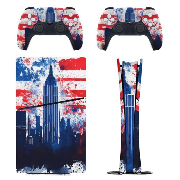 Skin Sticker for PS5 Slim Standard PS5 Pro Disc Digital Edition Console and Controllers Decals for Playstation 5 (Ink Splash Style The Empire Building,PS5 Slim Disc Edition)