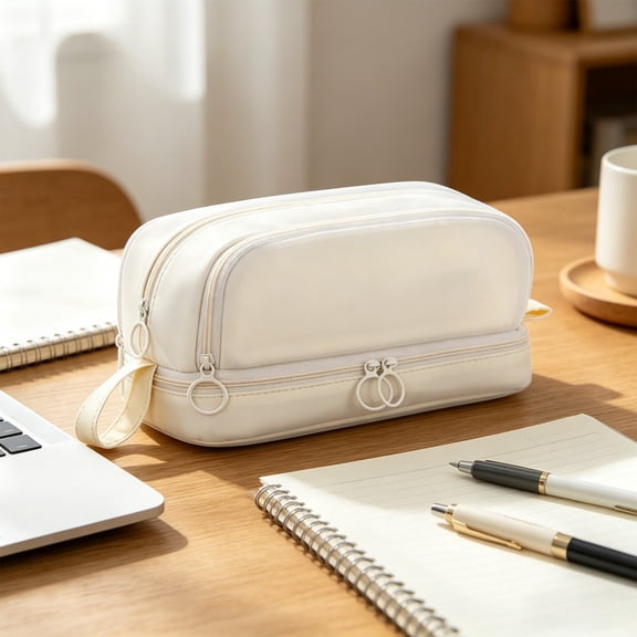 4-Layer Pencil Case, Large Capacity Pencil Pouch for Daily Use, Stationery Organizer Bag with Double Zipper for Office Supplies and Desk Storage