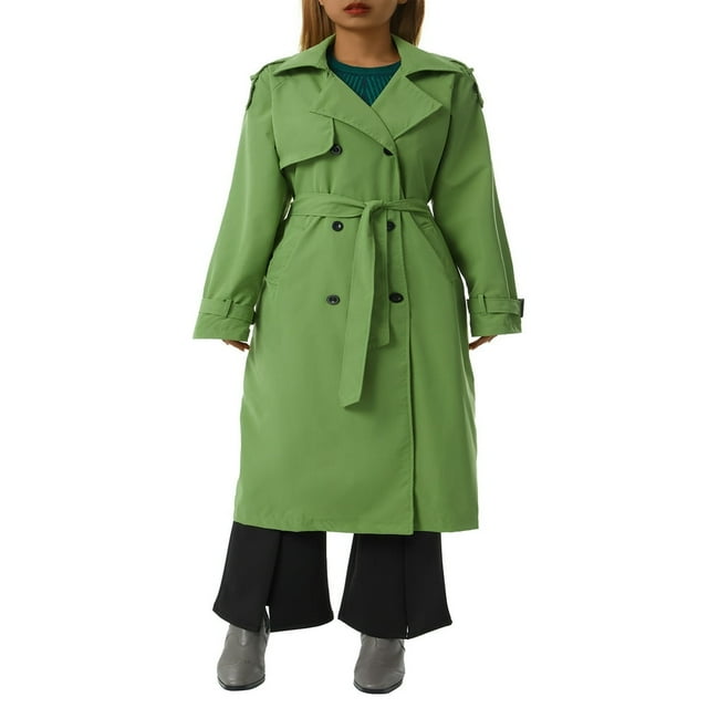 Trench-Coat Long pour Femmes Classique à Col Rabattu Manches Longues Coupe-Vent avec Ceinture