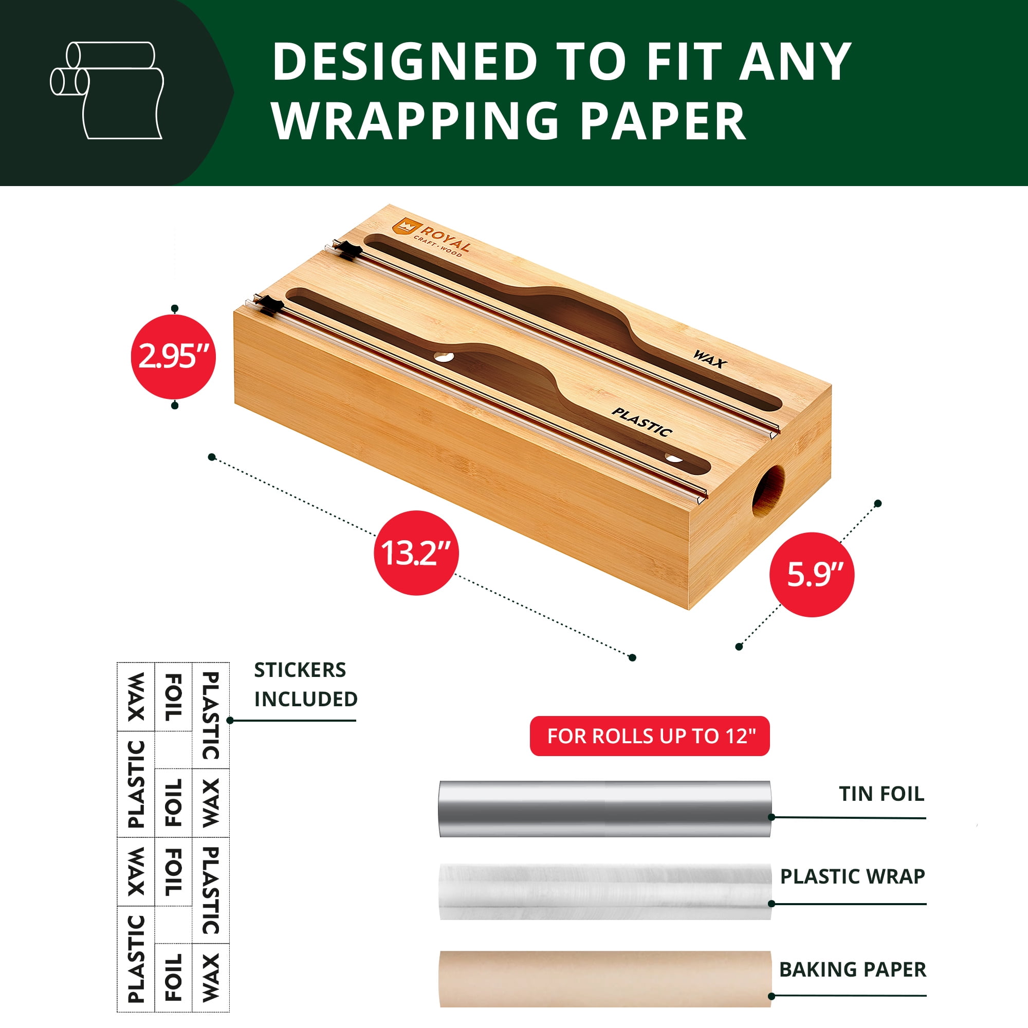 Kitchen Foil and Plastic Wrap Organizer for Drawer - Plastic & Aluminum Wrap Dispenser with Cutter for Kitchen Organization and Storage