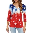 thumbnail image 4 of 4th of July Shirts Women 3/4 Sleeve T Shirts Casual USA Flag Print Pullover Independence Day Patriotic Tops USA 250th Anniversary Celebration Party V Neck 1776-2026 Blouses Navy S, 4 of 6