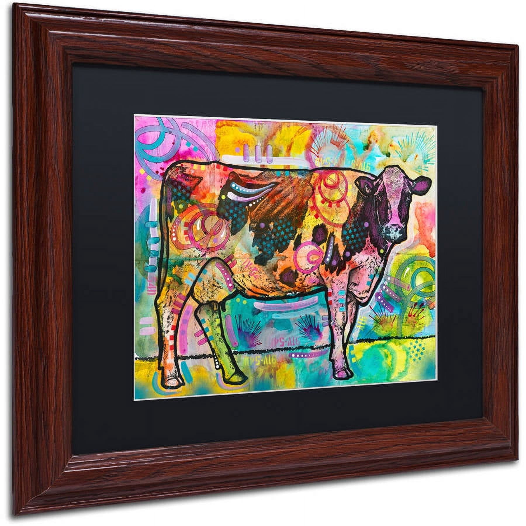 Trademark Fine Art "Cow" Canvas Art by Dean Russo, Black Matte, Wood Frame