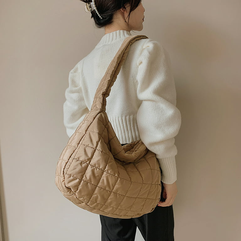 CHAMAIR Retro Checkered Shoulder Bag Women Nylon Pure Color Crossbody Bags  (Khaki)