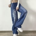 thumbnail image 4 of Women's Low Rise Heart Pattern Baggy Jeans Washed Wide Leg Denim Cargo Pants Y2k Flare JeanStreetwear, 4 of 6