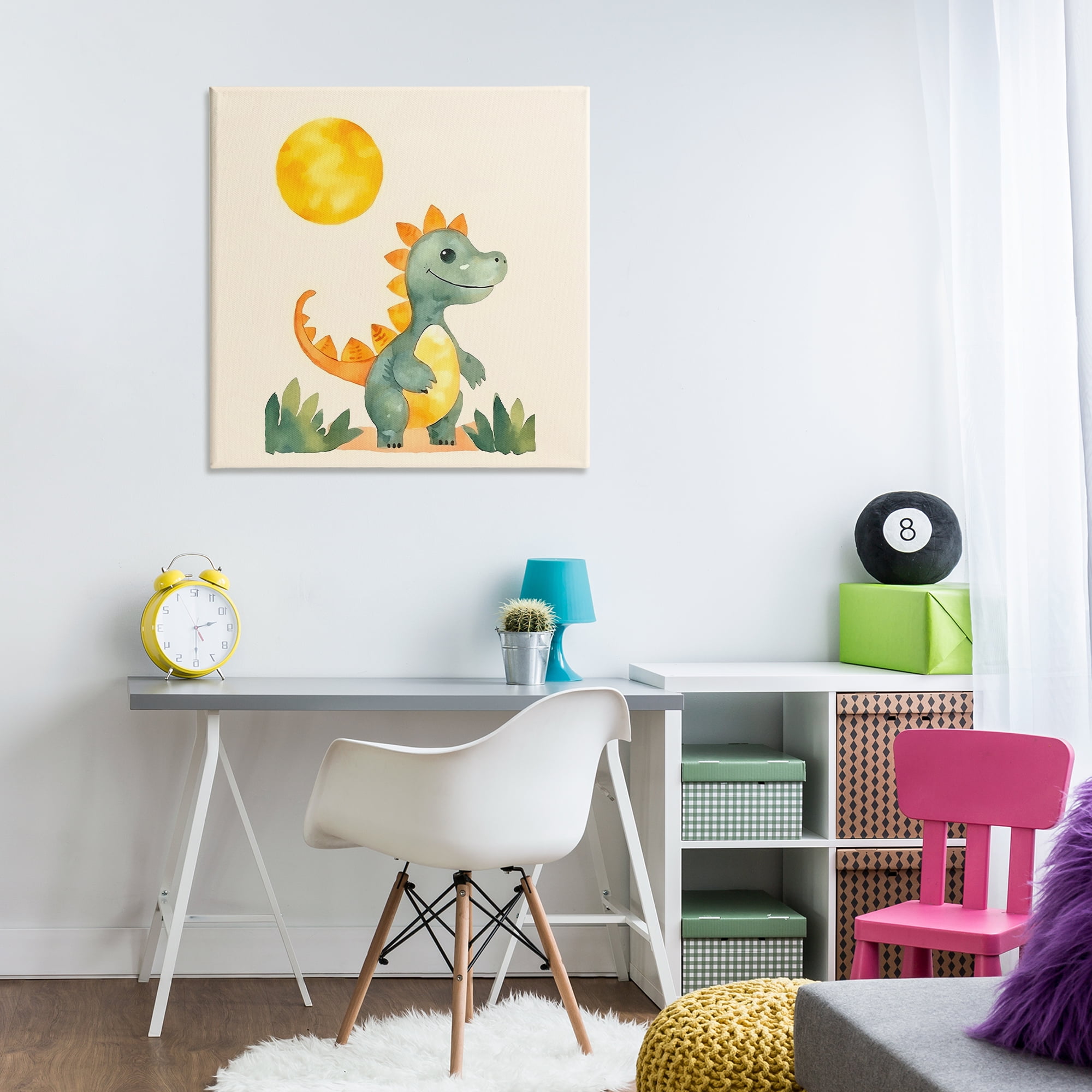 Stupell Industries Happy Dinosaur & Sun Animals Painting Wrapped Canvas Art Print Wall Art, 30 x 30