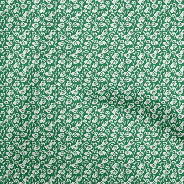 oneOone Cotton Jersey Green Fabric Floral Silhouette Sewing Material Print Fabric By The Yard 58 Inch Wide