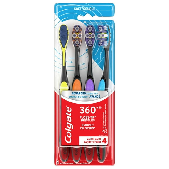 Colgate 360 Advanced Floss Tip Toothbrush Soft 4 Pack - 4 ct- Pack of 2