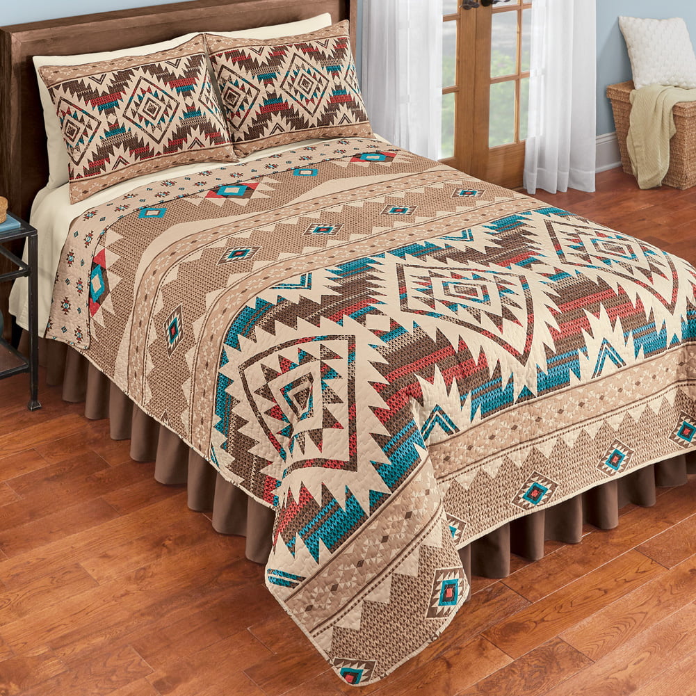 Geometric Aztec Shapes Print Details about   Mexican Quilted Coverlet & Pillow Shams Set 