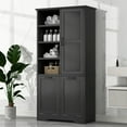 thumbnail image 2 of Bathroom Storage Cabinet with 2 Laundry Hamper, Wooden Bathroom Pantry Cabinet with 1 Cabinet and 4-Layer Shelves for Living Room, Black, 2 of 9