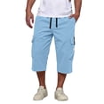 thumbnail image 2 of Long Shorts for Men Below Knee Elastic Wasit Cargo Short Pants Lightweight 3/4 Running Hiking Shorts with Pockets,Sky Blue,2XL, 2 of 6