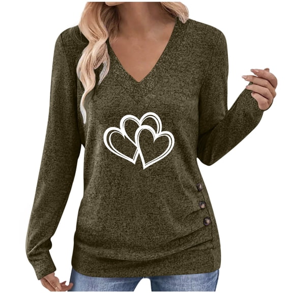 Wensltd V-Neck Pullover Long Sleeve Top for Women Relaxed Fit Daily Wear Comfy Fashion Spring Autumn Basic Blouse Pink
