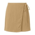 thumbnail image 6 of Women's Polyester Casual Solid Color Lace Up Pocket Shorts, Mid Waist Elastic Loose Drawstring, Pockets Lace Up, Summer Outdoor Travel Vacation Beach, Womens Shorts | UKHCCC,Khaki M, 6 of 7