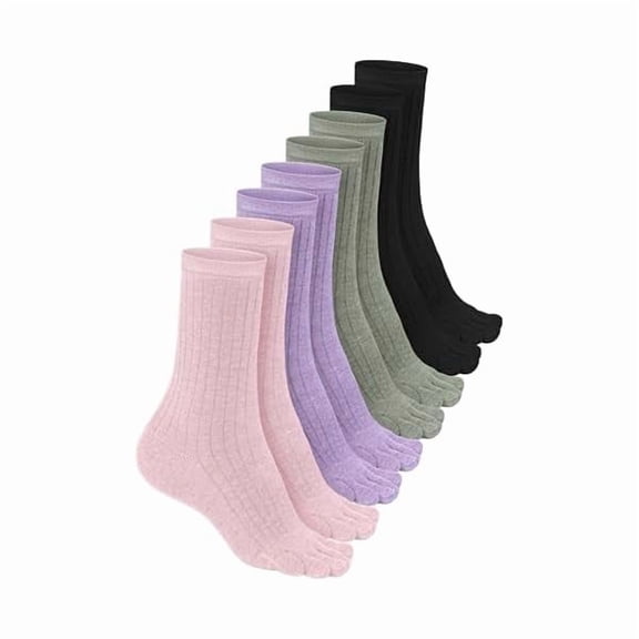 Eryueer 4 Pair Women Five Toe Socks Cotton Crew Ankle Socks with Toes for Women Men Athletic Running Yoga Daily