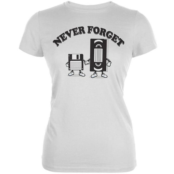 Never Forget VHS Floppy Disk White Juniors Soft T-Shirt - Medium