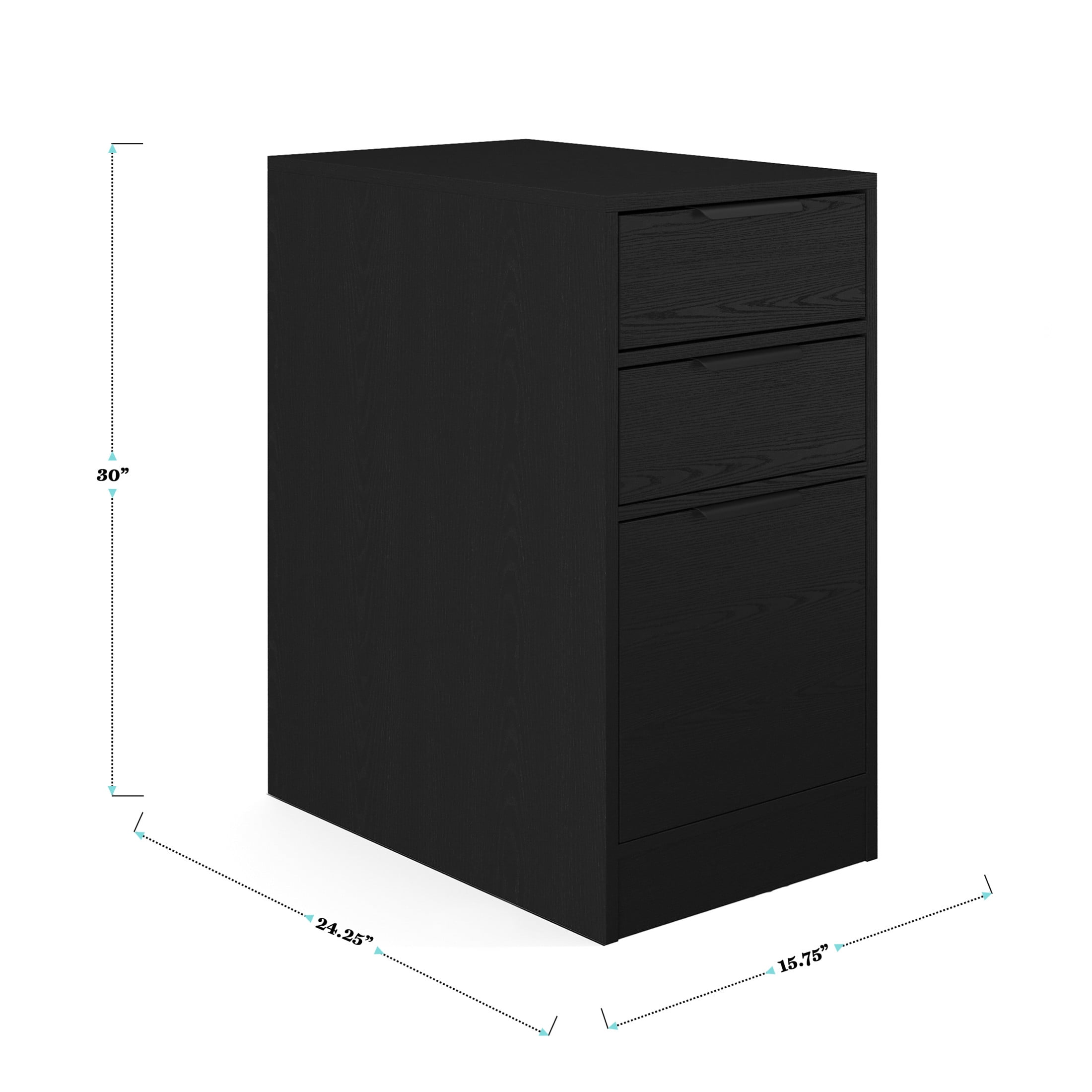 Martha Stewart Home Office Modular 3 Drawer File Cabinet in Black with Oil Rubbed Bronze Hardware