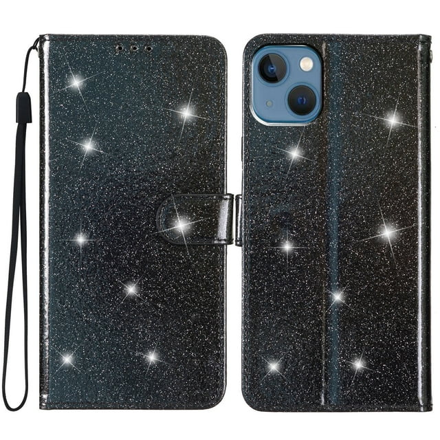 Compatible with iPhone 13 Mini Sparkling Glitter Wallet Case with Card Pocket Flip Cover