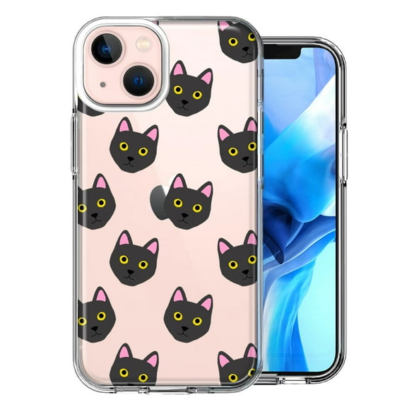MUNDAZE For Apple iPhone 13 Black Cats Polkadots Design Double Layer Phone Case Cover