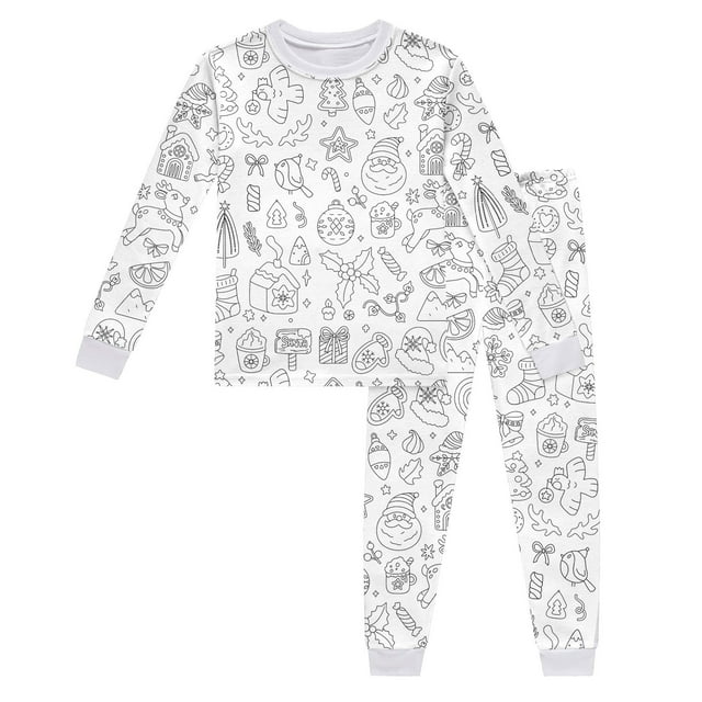 WEAIXIMIUNG Pyjama pour Enfants Col Rond Manches Longues Haut Pantalon Ensemble Peint à la Main Vêtements de Maison 8-9 Ans