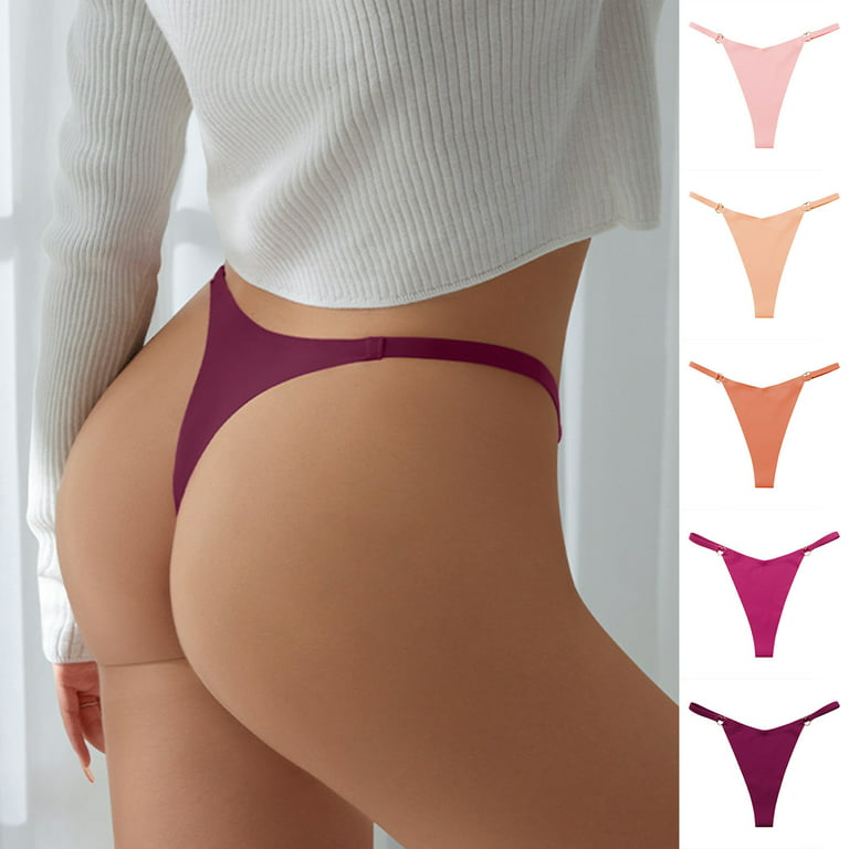 Qcmgmg Solid Color Thong for Women Seamless T-Back Sexy Underwear Low Rise  Panties One Size