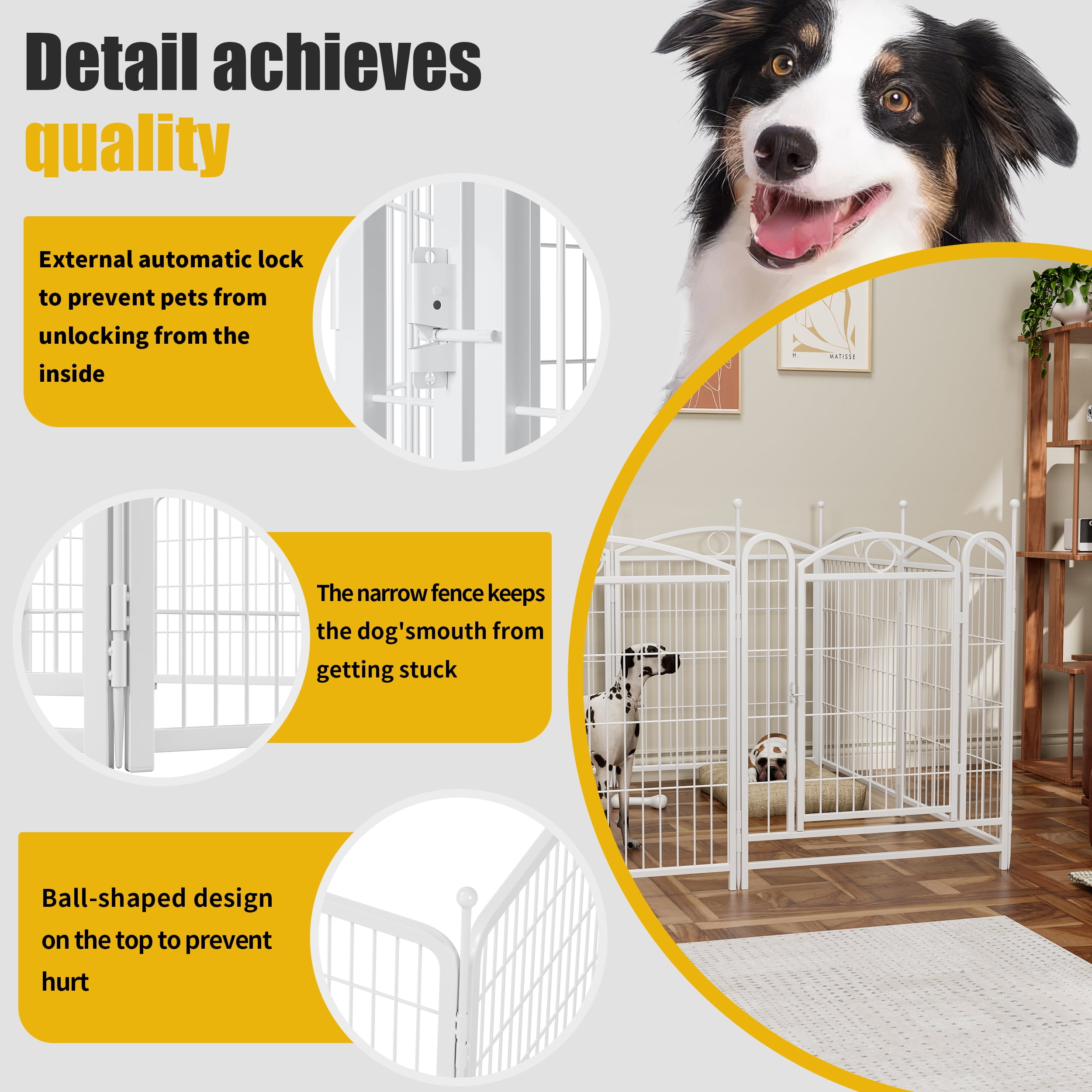 ZephyPaw Heavy Duty Dog Fence Puppy Pen for Large Medium Small Dogs Indoor Outdoor Foldable Pet Exercise Pen ,32 inch
