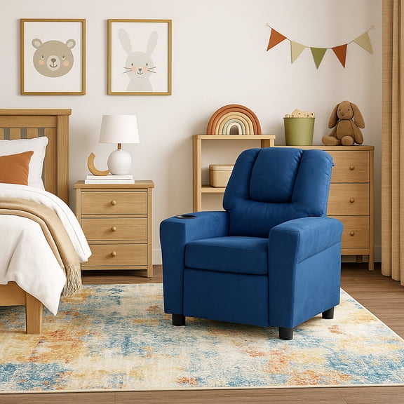 Olive & Opie Chase Kids Recliner Chair - Push Back Lounge Sofa - Age 3 , Nautica Soft Blue