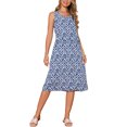 thumbnail image 2 of Vestido de verano sin mangas bohemio de estampado ikat para mujer, vestido midi casual de Día de la Madre con bolsillos, azul oscuro, talla S, 2 of 6