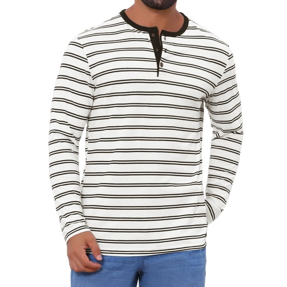 Camisetas Henley de Rayas de Colores Contrastantes de Manga Larga Casual para Hombre M Blanca