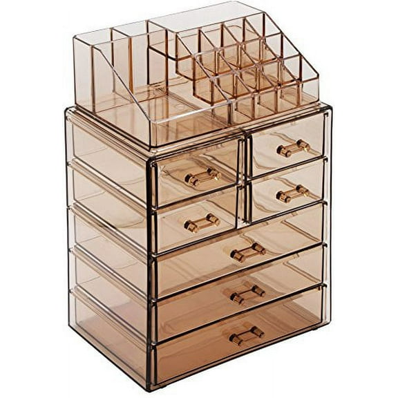 Sorbus Acrylic Cosmetic Makeup and Jewelry Storage Case Display - Spacious Design - Great for Bathroom, Dresser, Vanity and Countertop (3 Large, 4 Small Drawers, Bronze Glow)