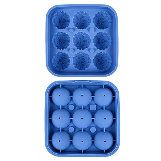 Bandeja de hielo de silicona con forma de balón de fútbol, 9 cavidades, molde grande con tapa, apto para alimentos, máquina de hielo flexible para whisky y cócteles, bandeja de fútbol reutilizable