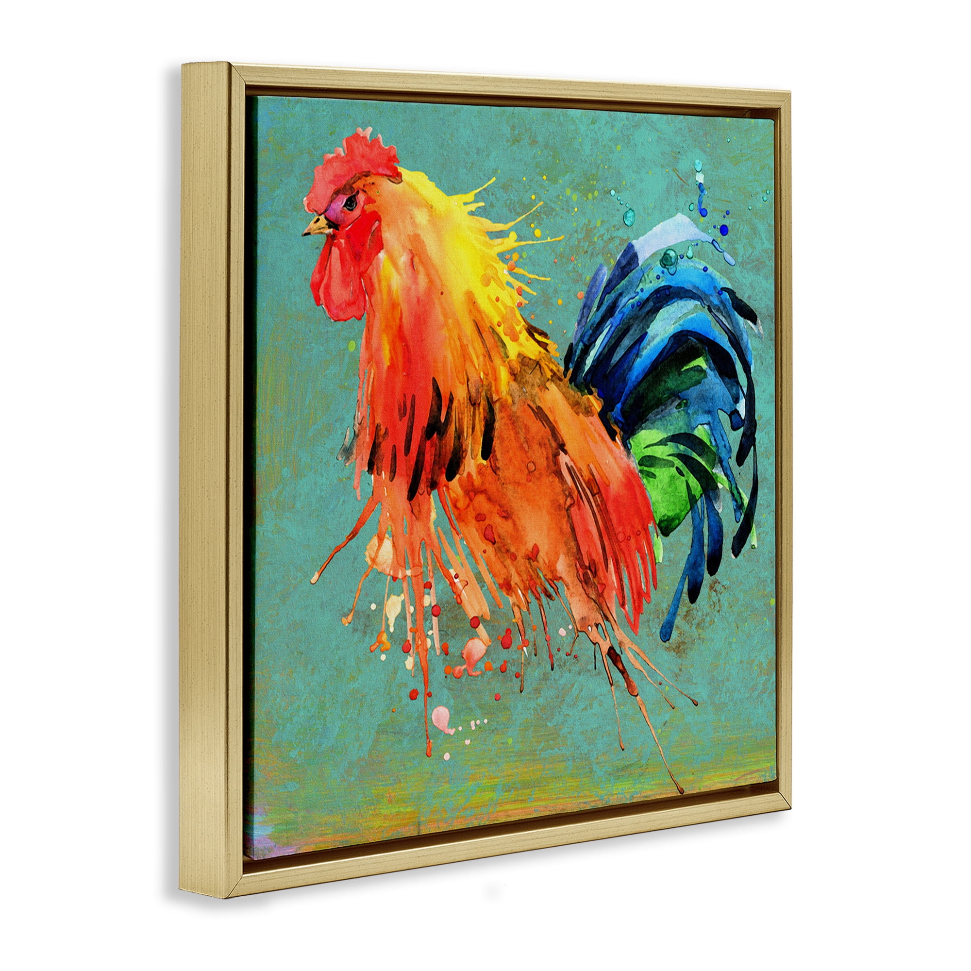 Stupell Industries Urban Abstract Rooster Splash Animals & Insects Painting Gold Floater Framed Canvas Art Print Wall Art, 25 x 25