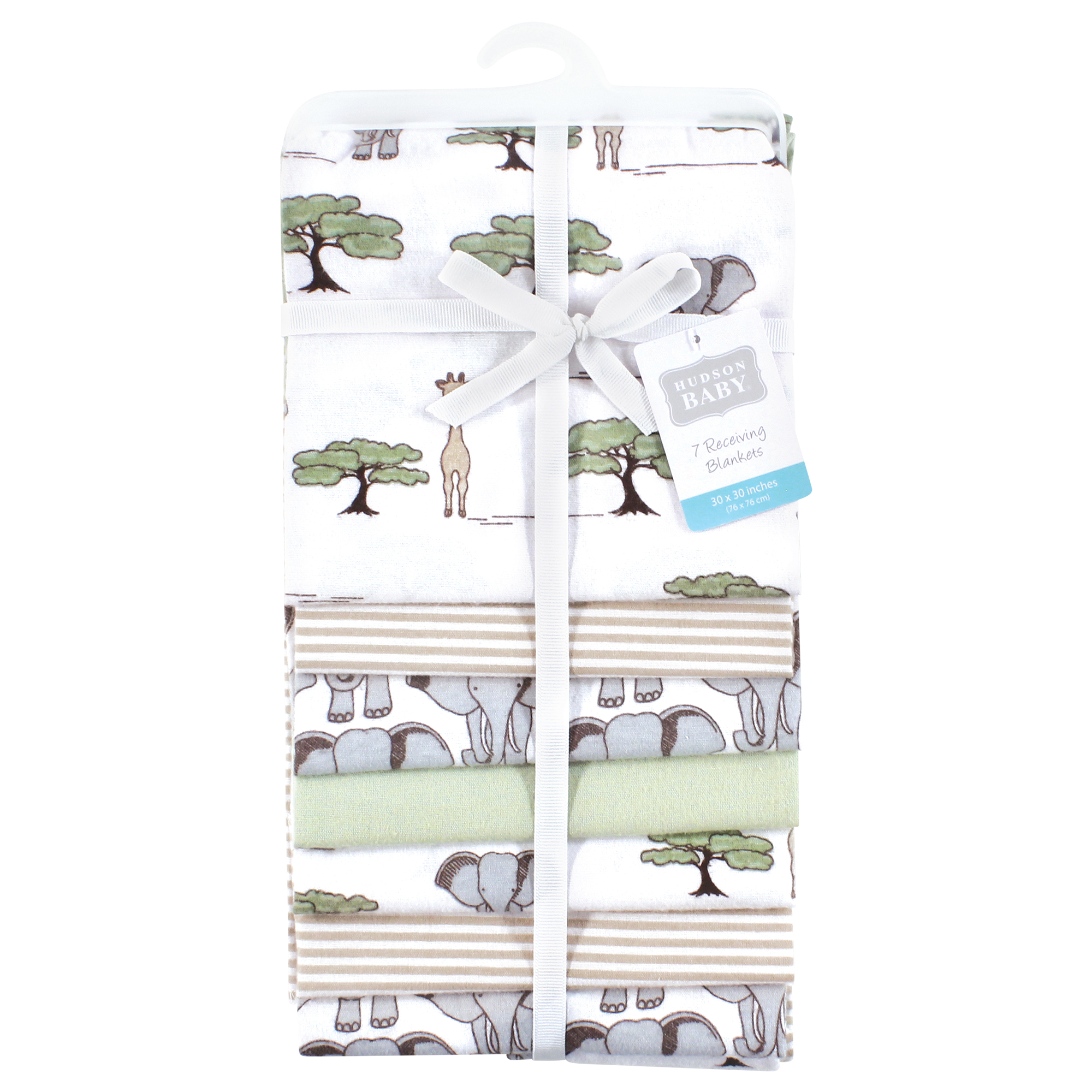 Hudson Baby Unisex Baby Cotton Poly Flannel Receiving Blankets Bundle, Wild Safari Adventures 7-Pack, One Size