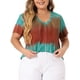 thumbnail image 1 of Blusas de mujer de talla grande Agnes Orinda, casuales, con cuello en V, de manga corta, con estampado de teñido anudado, tops de verano 1X naranja, 1 of 6