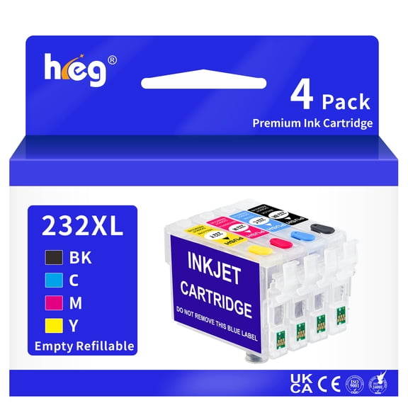 232XL Empty Refillable Ink Cartridges Chip-enabled Replacement for XP-4200 4205 WF-2930 2950 Printer Used for Regular Or Sublimation Ink(4 Pack)