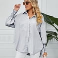 thumbnail image 2 of Lu's Chic Women's Long Sleeve Shirt Soft Stripe Blouse Top Boyfriend Work Bishop Sleeve Button Down Shirts Striped Large, 2 of 4