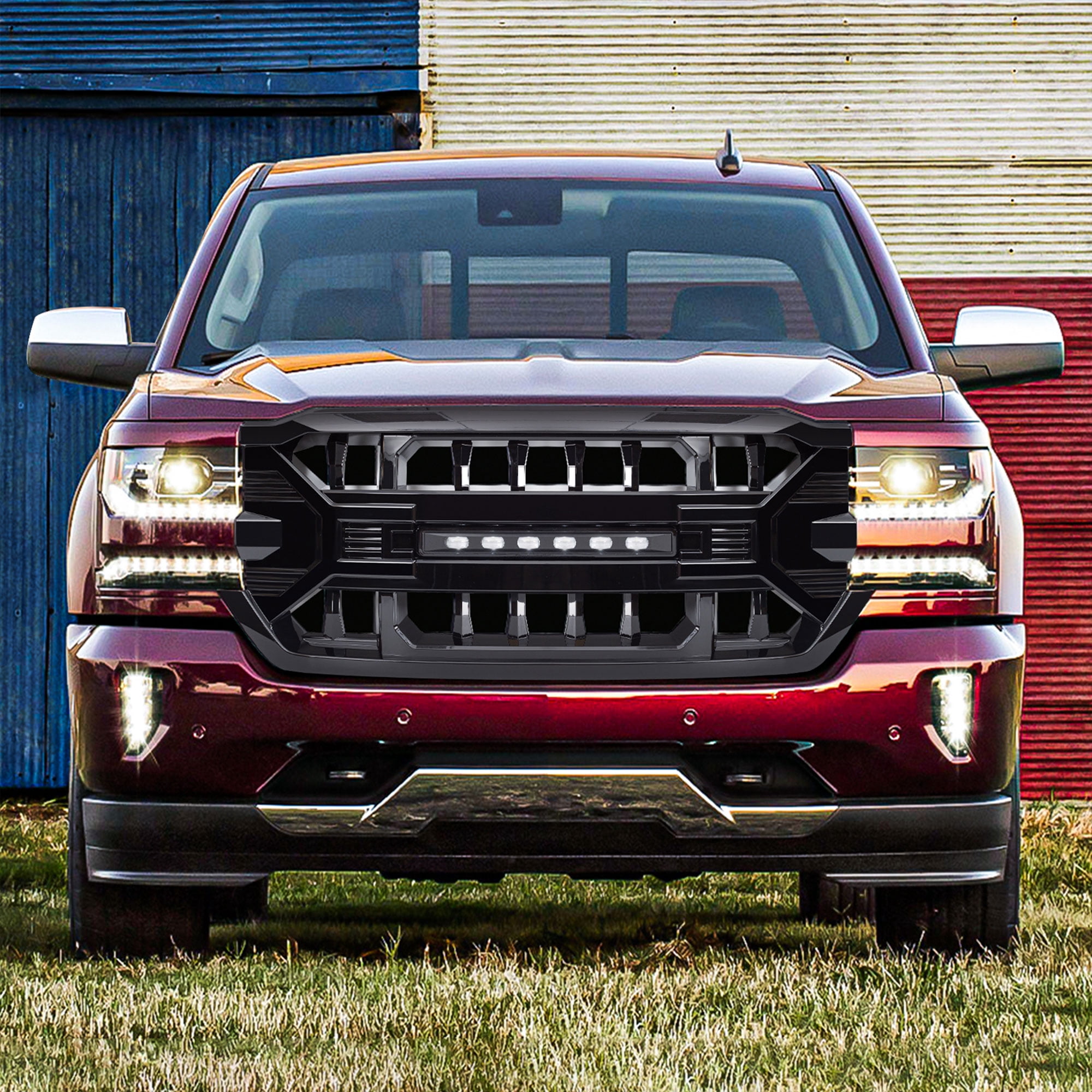 AMERICAN MODIFIED Armor Grille for 16-19 Chevy Silverado 1500, Glossy Black