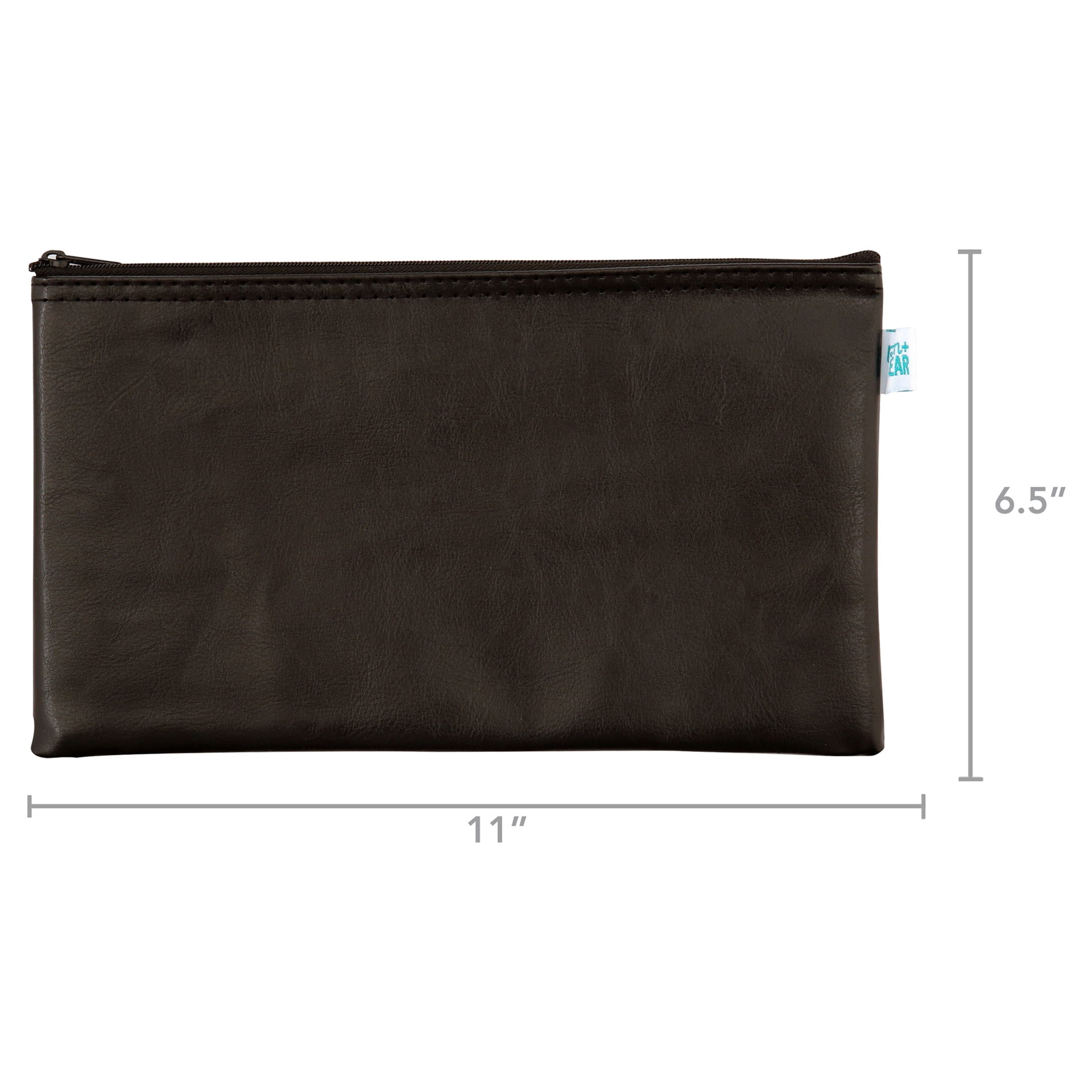 Pen + Gear Money Pouch Security Deposit Utility Zipper Bags, Black Leatherette PU Material